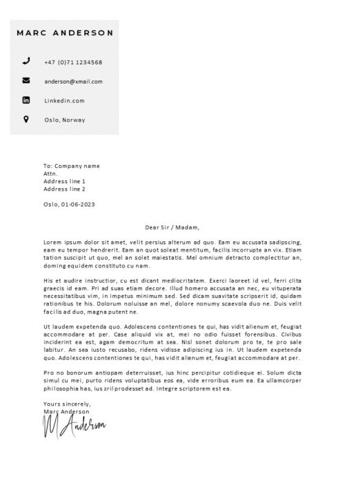 Cover Letter Template Oslo