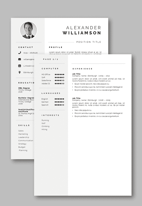 Second page template Word Curriculum Vitae