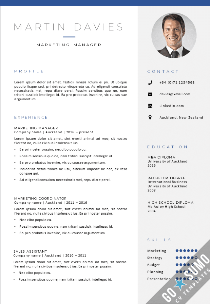 Professional CV Template Auckland - GoSumo CV Template