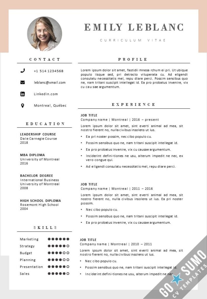 New CV Template Montreal - GoSumo CV Template