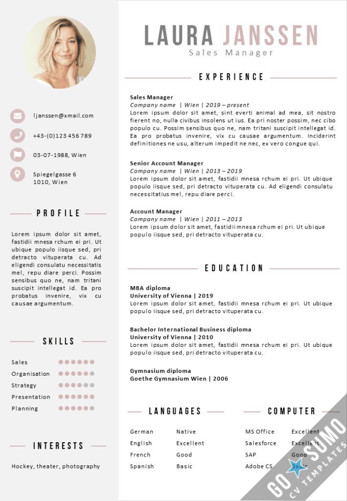 CV Template Vienna - Go Sumo CV Templates